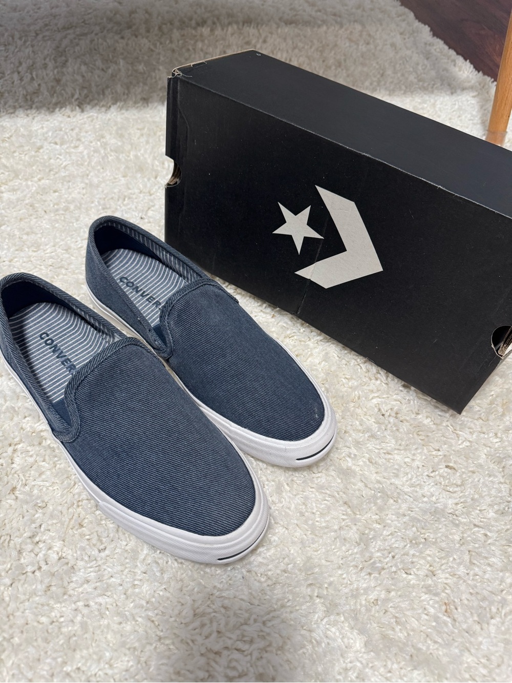Converse Men’s Slip-On Canvas Loafers — Navy Blue with White Sole